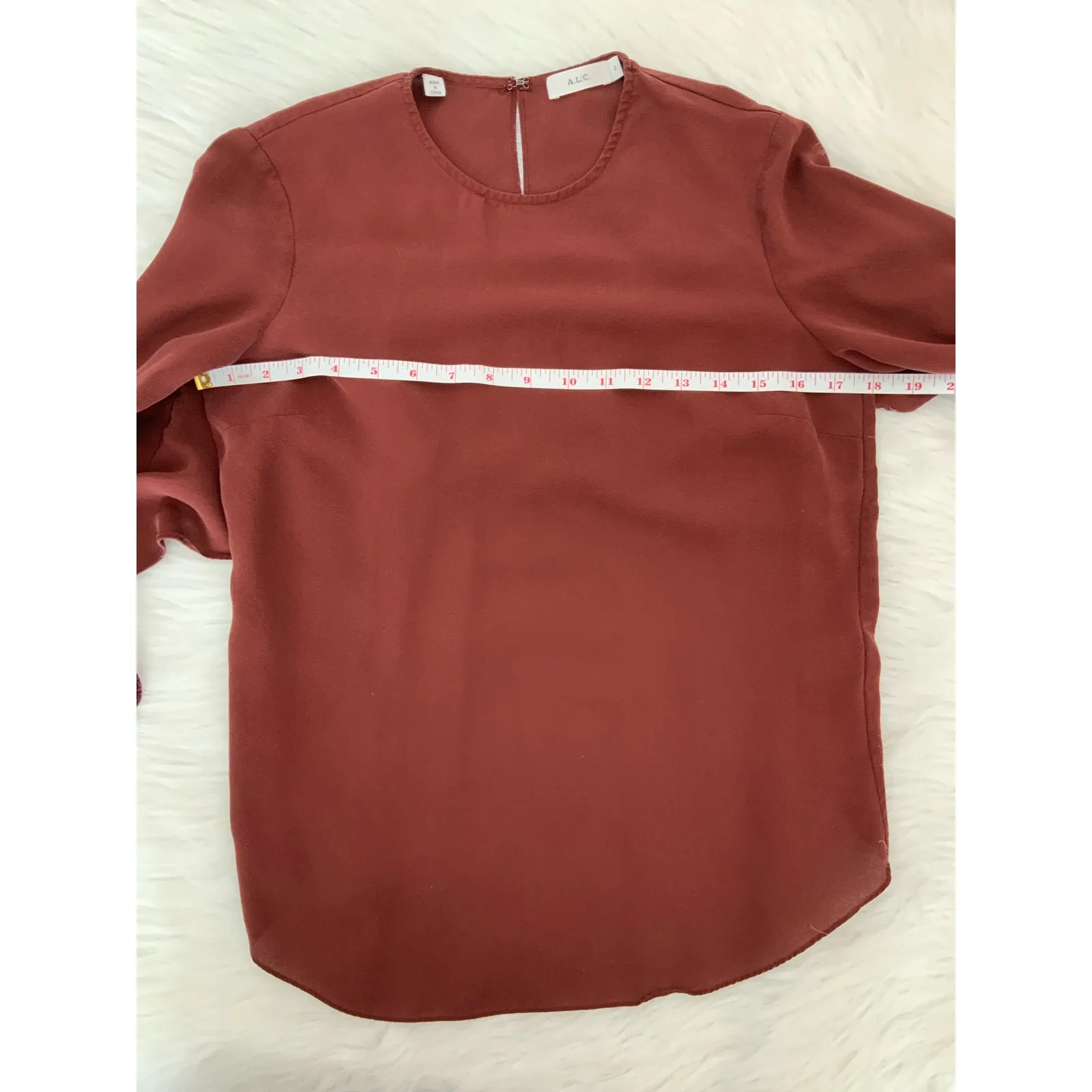 A.L.C Sally Open Back Ruffle Sleeve Silk Crepe Top Bordeaux Blouse Size 2 XS - Image 11