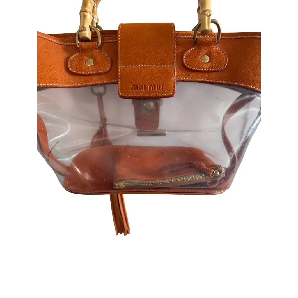 Miu Miu  Orange Suede PVC Top Bamboo Handle Bag - Image 13