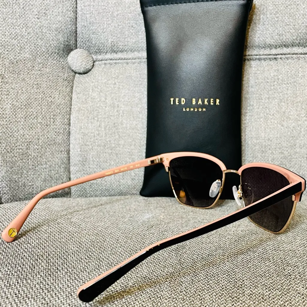 Ted Baker Full Rim Clubmaster Sunglasses w/ Leather Case - Black & Pink $189 NWT - Image 4