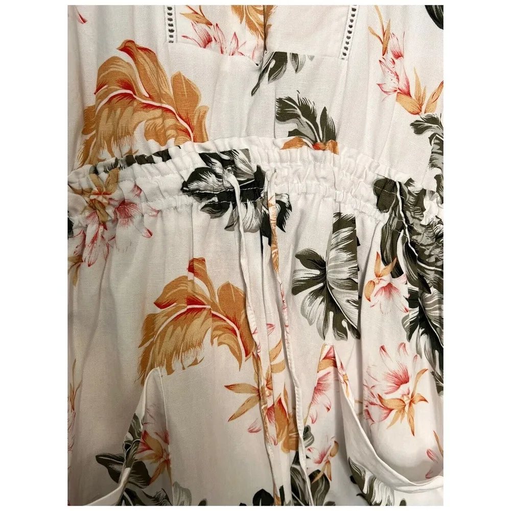 New Blank NYC Romper Womens L Linen Garden Party Tropical Hawaii Resort White - Image 4