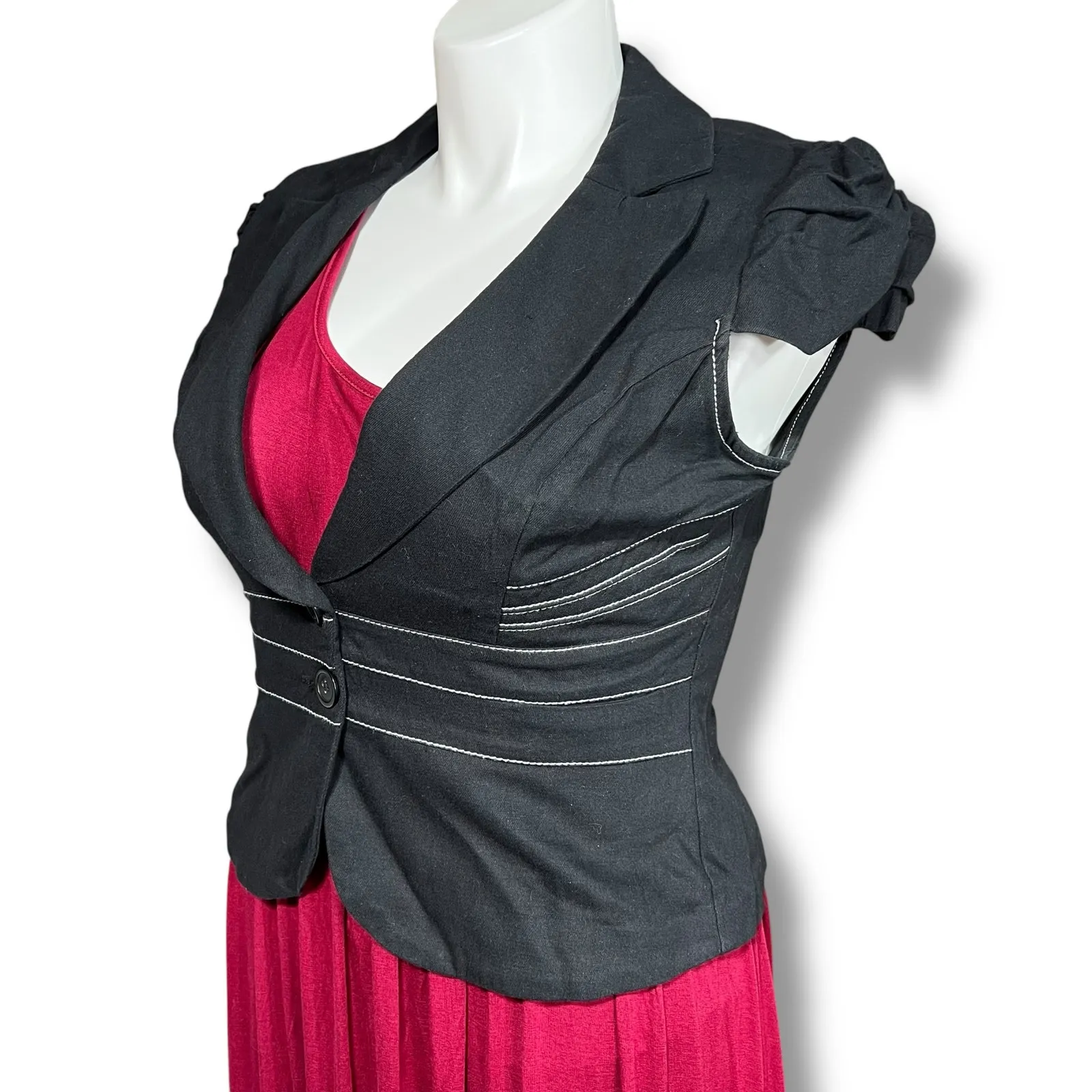 Y2K My Michelle Womens Blazer Suit Jacket Short Sleeve Fitted Button Close Black - Image 6