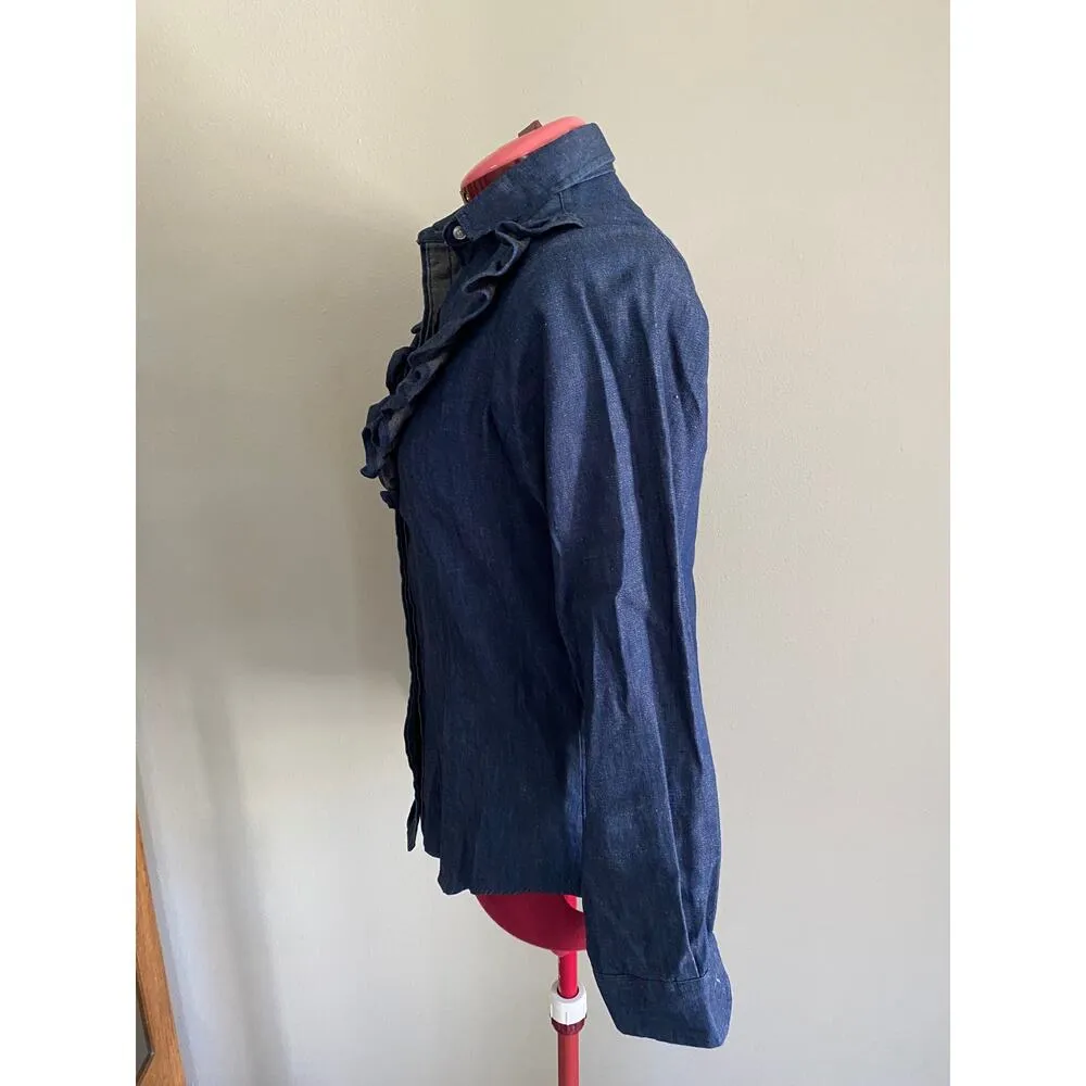 Lee Chambray button down ruffle front dark wash 1980s western - Image 5