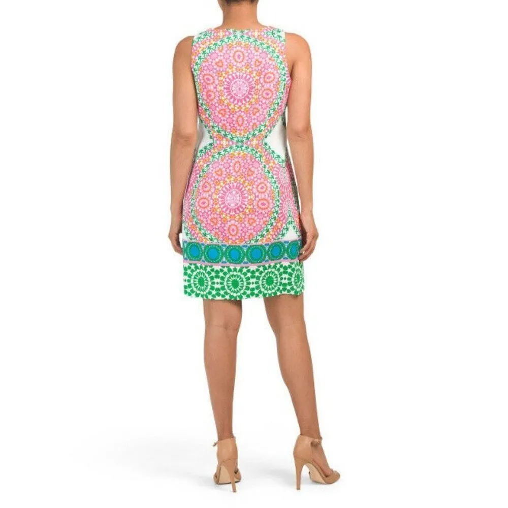 London Times Shift Dress – Red Medallion Print with Blue Trim – Size 10 – NWT - Image 2