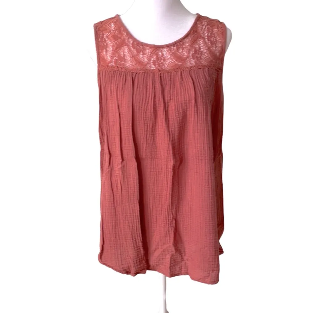 Knox Rose Blush Pink Lace Crinkle Gauze Loose Fit Tank Size Medium - Image 6