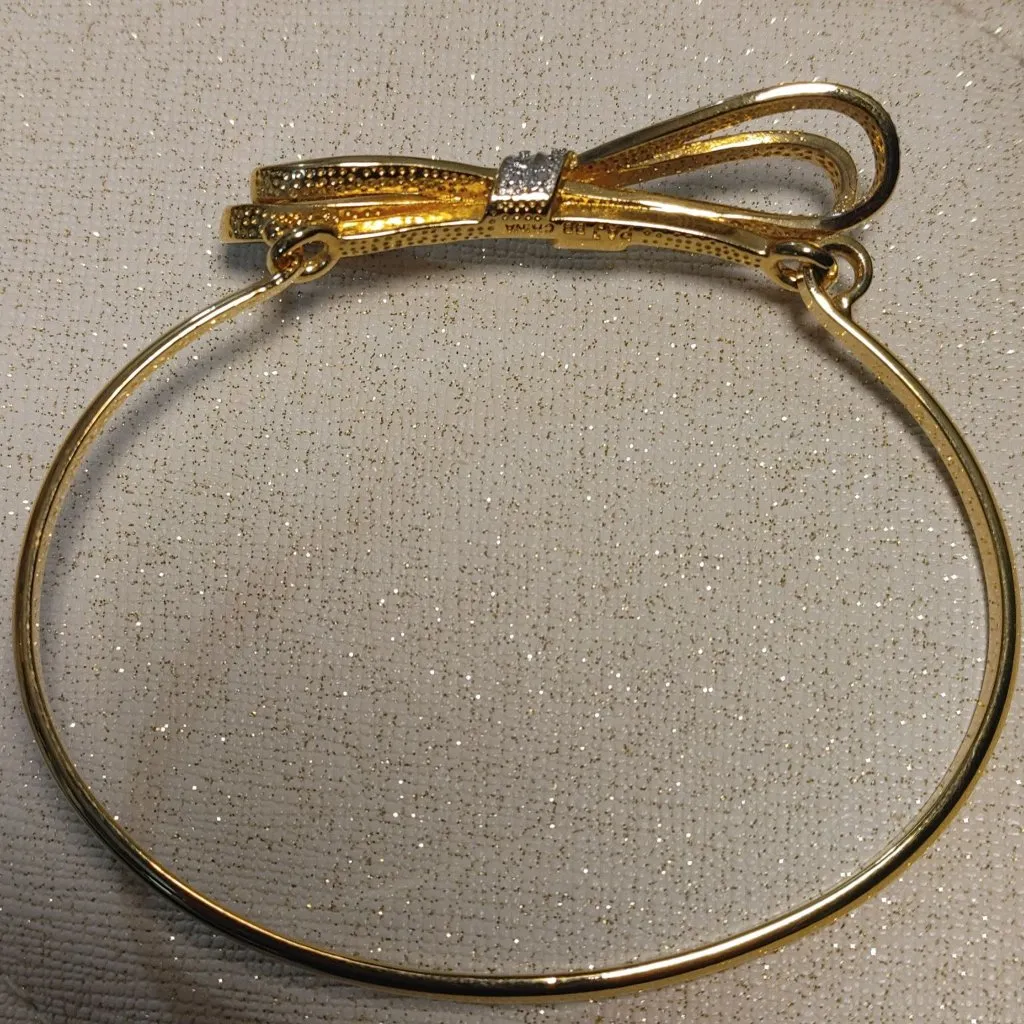 Gold Prime Art Jewel Ribbon Bow Bangle Bracelet Stamped PAJ BB Bow Rhinestone - Image 5