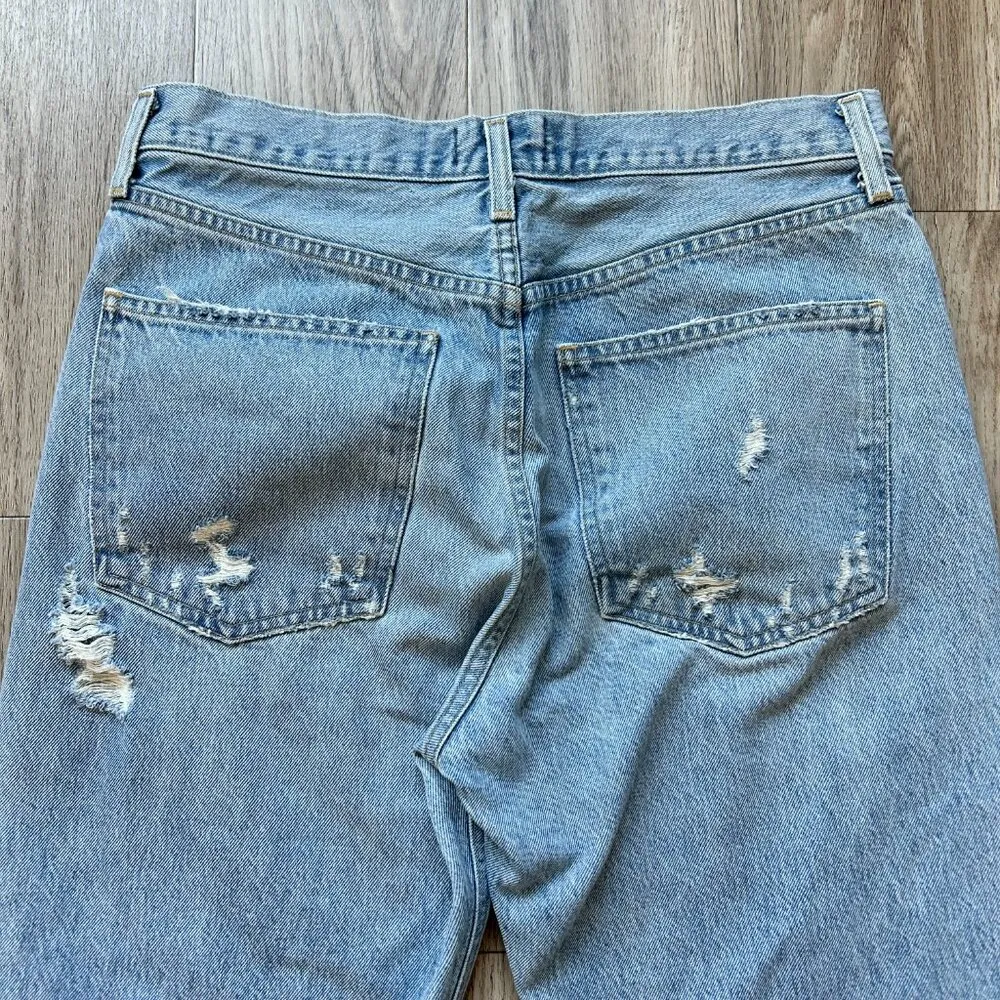 Agolde 90's Mid Rise Loose Fit Cotton Ripped Wide Leg Jeans in Fallout Size 29 - Image 12
