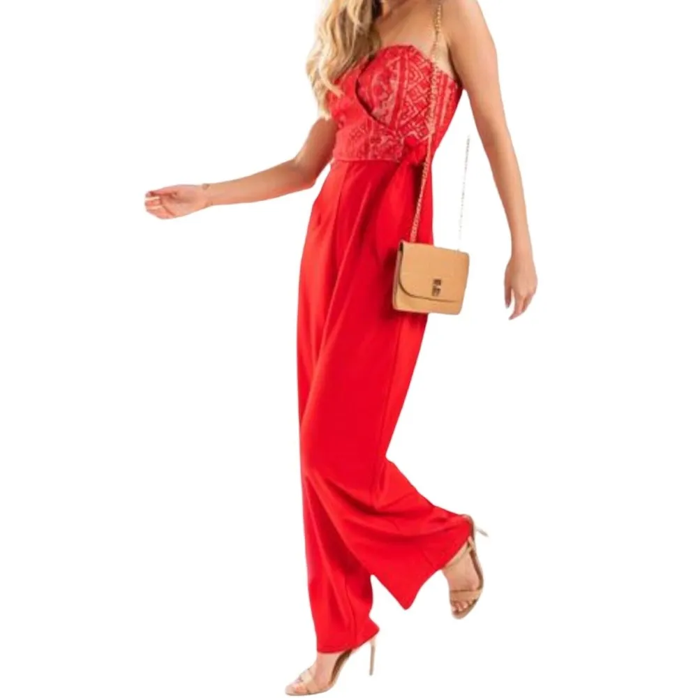 Francesca's Red Strapless Venice Tie Front Jumpsuit Size XXS New - Image 2