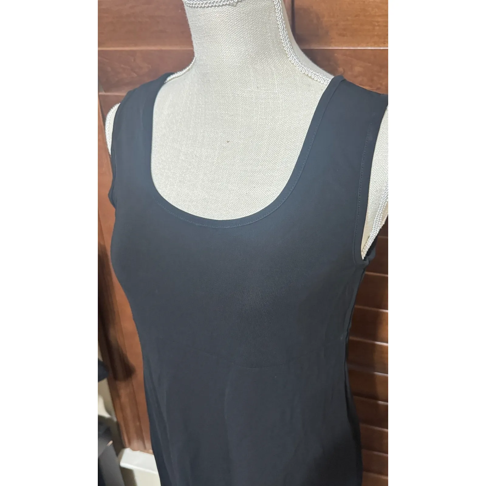 Club Monaco Black Tank dress slinky travel knee length sz L empire waist LBD - Image 2