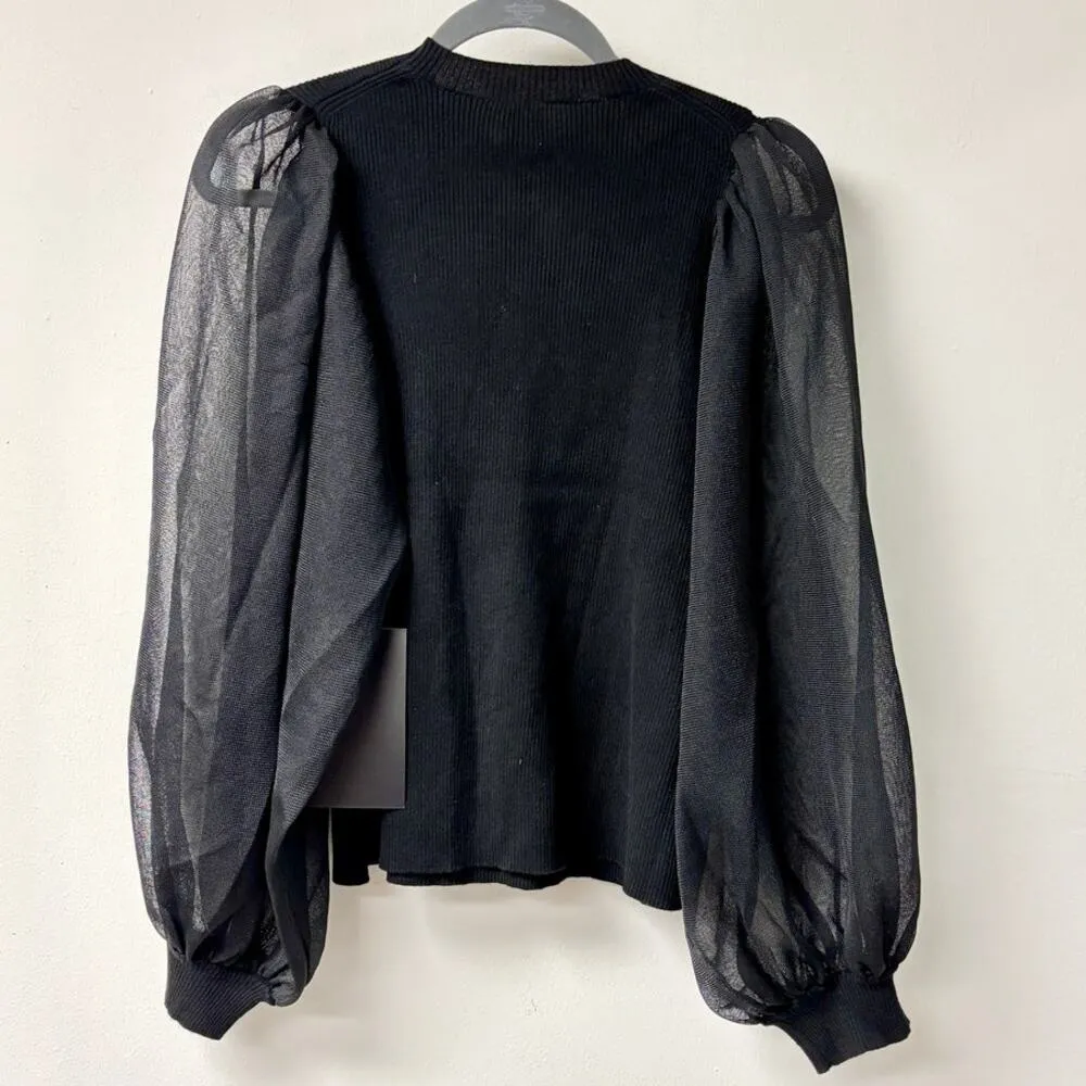 NWT Tuckernuck Sheer Balloon Sleeves Fitted Knit Betsy Blouse Women's Size XXL Black - Image 3