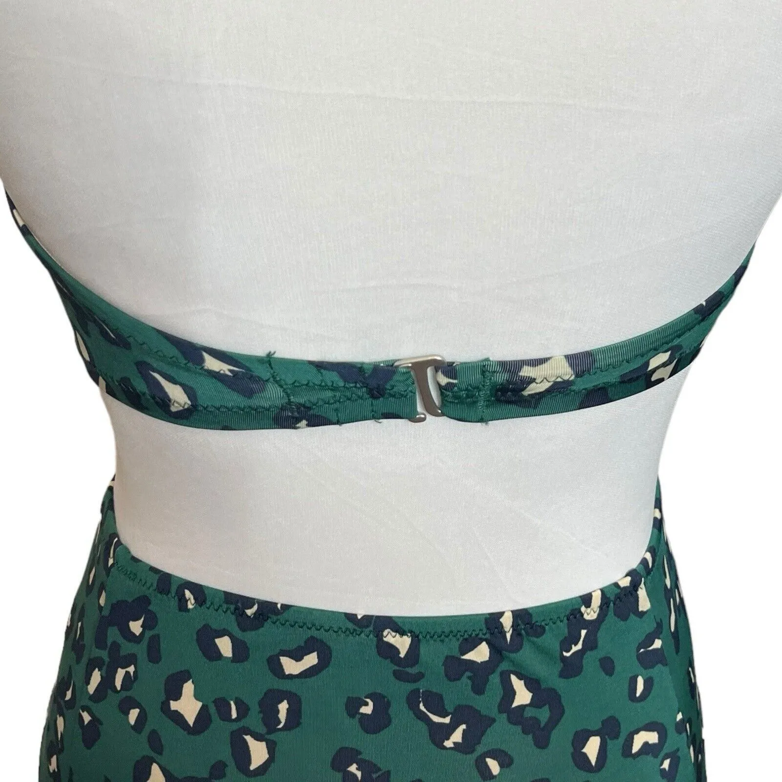 Garnet Hill NWT Bikini Set Women’s 2 Green Leopard High Waist Ruched Wired Top - Image 6