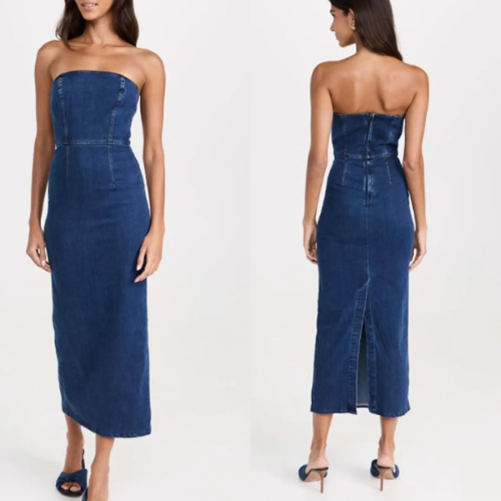 NWT Reformation Jeans Eugenia Denim Strapless Midi Dress Simcoe Blue Women's 4 - Image 2