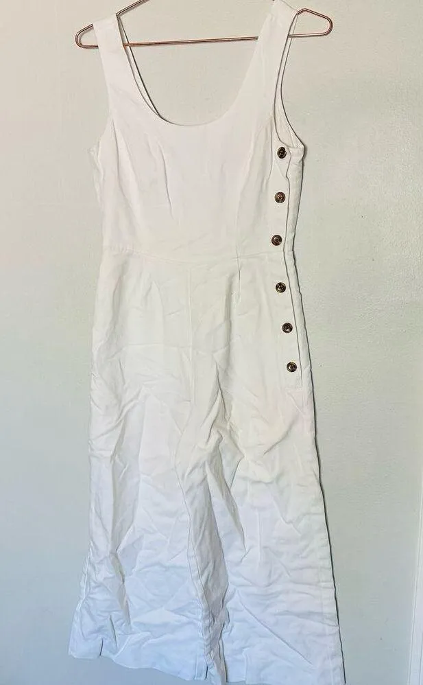 HABITUAL Women's White Wide Legged Cropped Pockets Zip Up Back Jumpsuit Size 4 - Image 3
