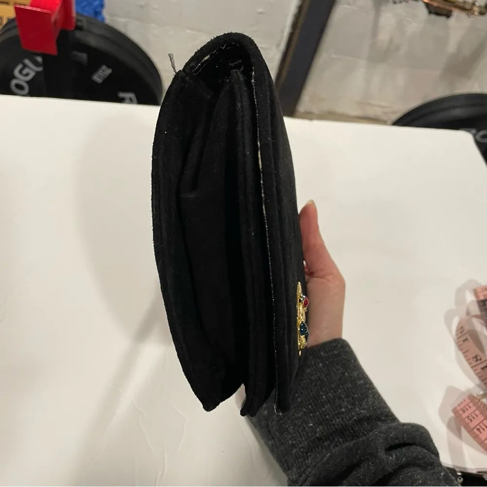 Vintage Jack Sprat black suede jeweled mini bag changeable handle old money glam Gold - Image 8