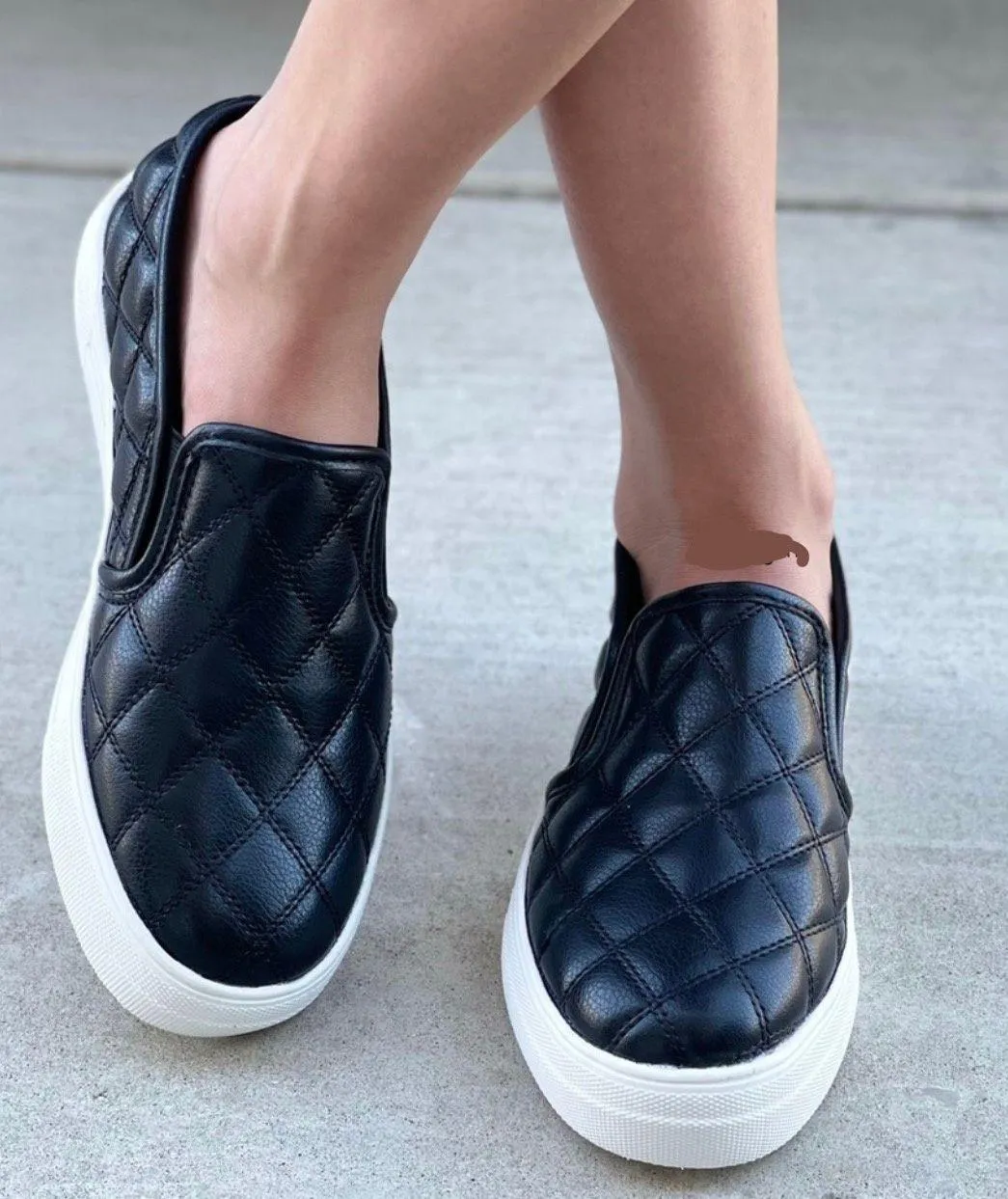Black Quilted Platform Sole Slip On Sneaker - Image 3
