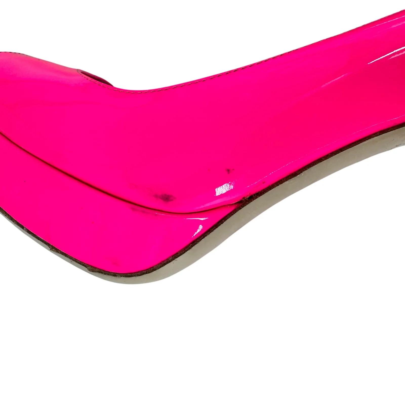 Miu Miu Neon Pink Patent Peep Toe Stiletto Heels - Image 6