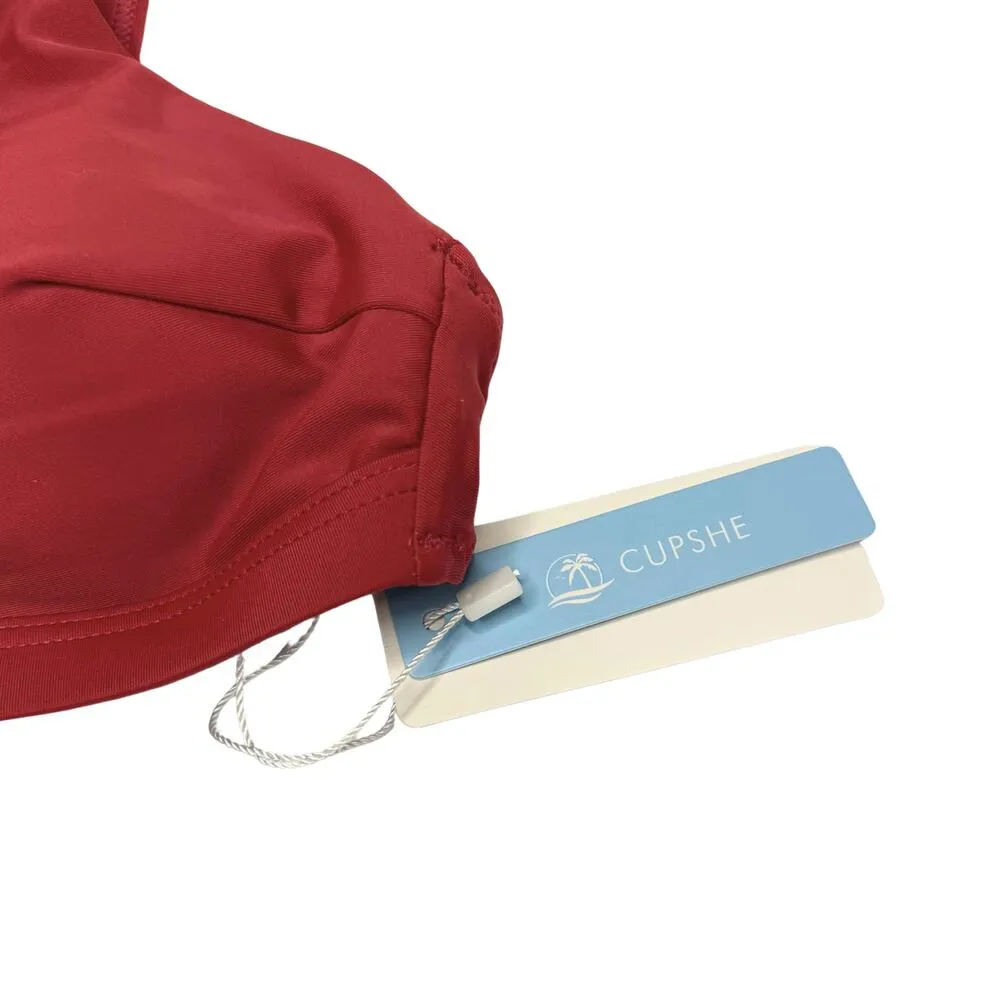 Cupshe Twist Keyhole Spaghetti Strap Padded Bikini Top Size Medium Red New Swim - Image 5