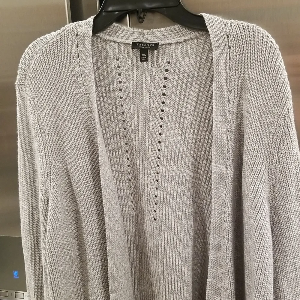 💕TALBOTS💕 Knit Open Front Long Lightweight Duster Cardigan ~ Grey Size 2XP - Image 3
