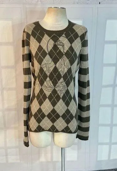 Debrah Hayburn Long Sleeve Green Striped & Argyle Mixed Print Sweater Size L Size L - Image 1