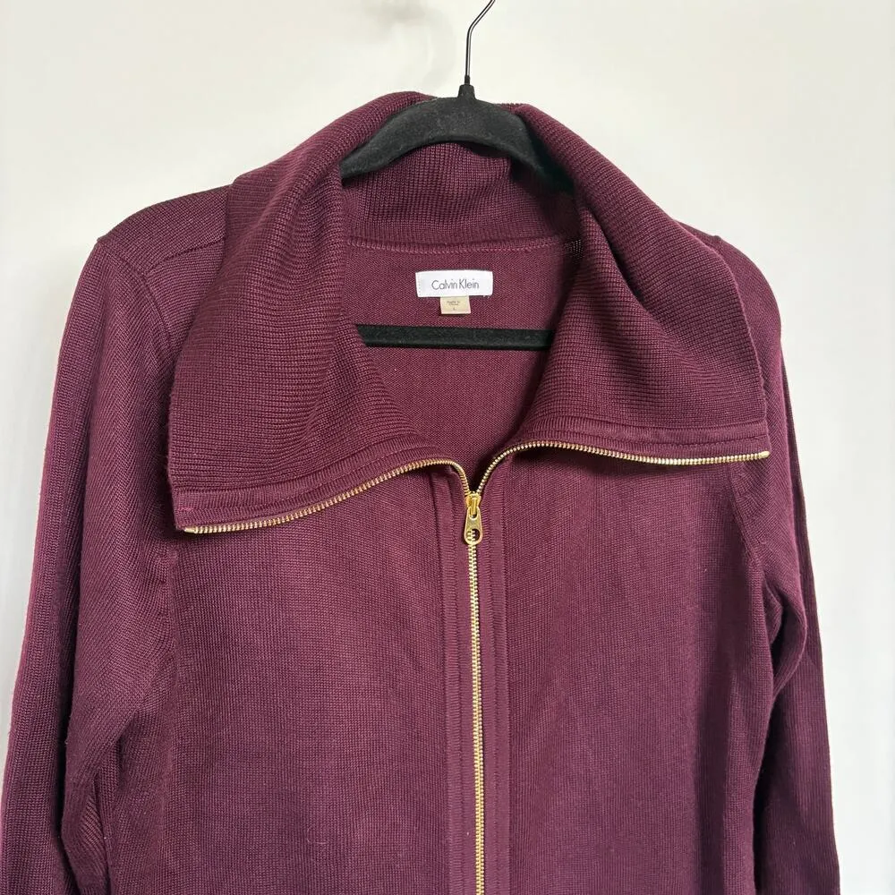 Calvin Klein Purple Full Zip Gold Knit Maxi Dress Old Money Glam Mobwife Large - Image 2