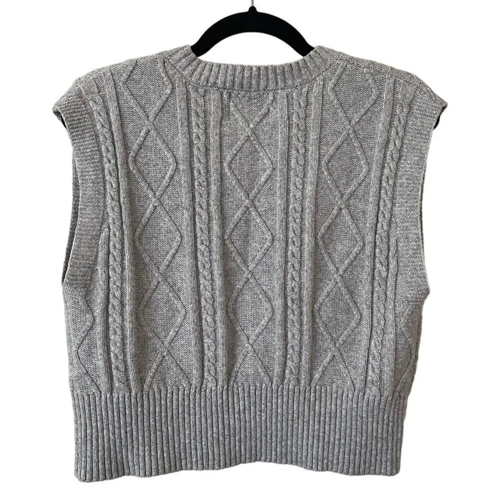 Gray Pink Rose Cropped V-Neck Sweater Vest - Image 2