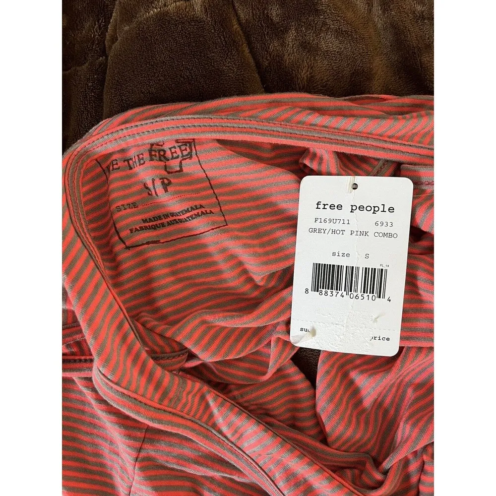 NWT We The Free Free People Gray/Pink Striped Sedgwick Drapey Tank Top Sz Small - Image 4
