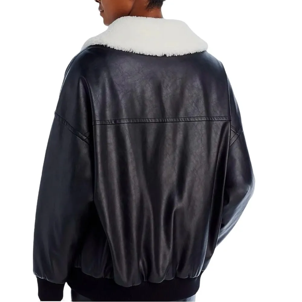 NWT 4TH & RECKLESS sold by BHFO O Benson Womens Faux Fur Trim Heavy Bomber BK S Black - Image 3