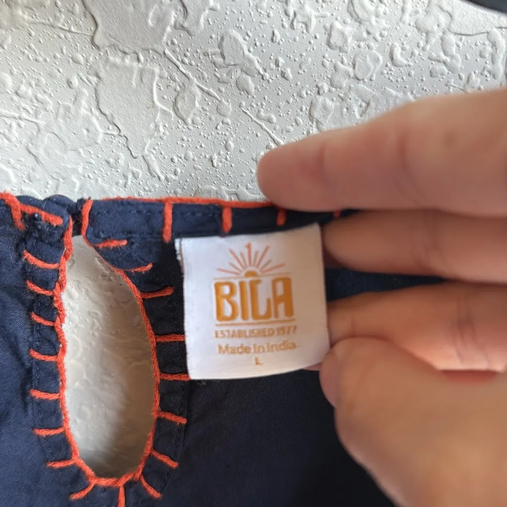 Navy Peasant Embroidered Peasant Top Blue Size L - Image 3