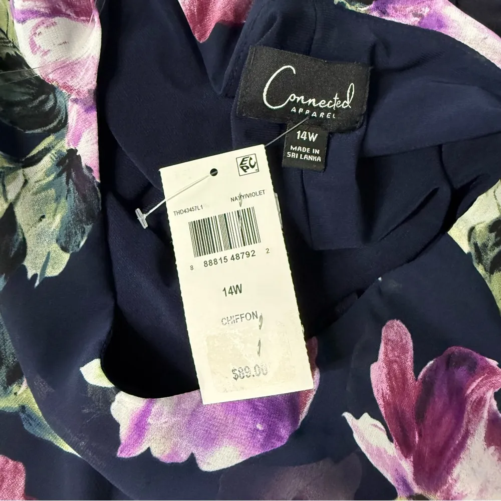 Connected Apparel Alyssa Navy Violet Floral Cape Dress Women’s Sz 14W NWT - Image 4