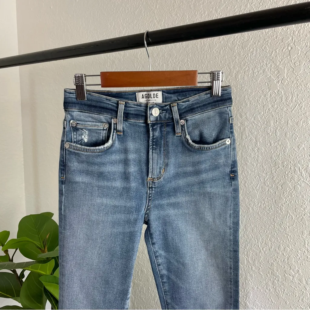 Agolde Sophie High-Rise Cropped Skinny Jeans with Chewed Hem Size 24 - Image 4