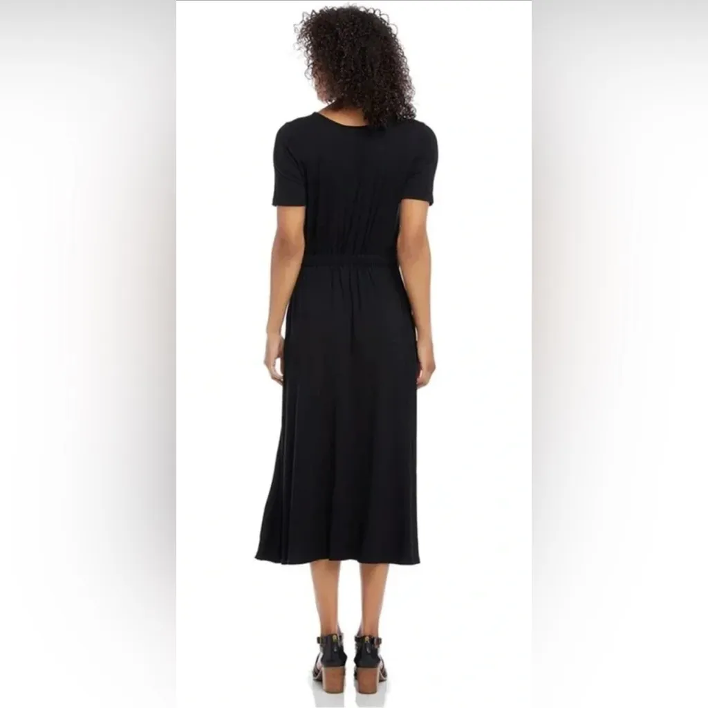 Karen Kane Black A-Line Midi Dress Crew Neck Short Sleeve - Image 3
