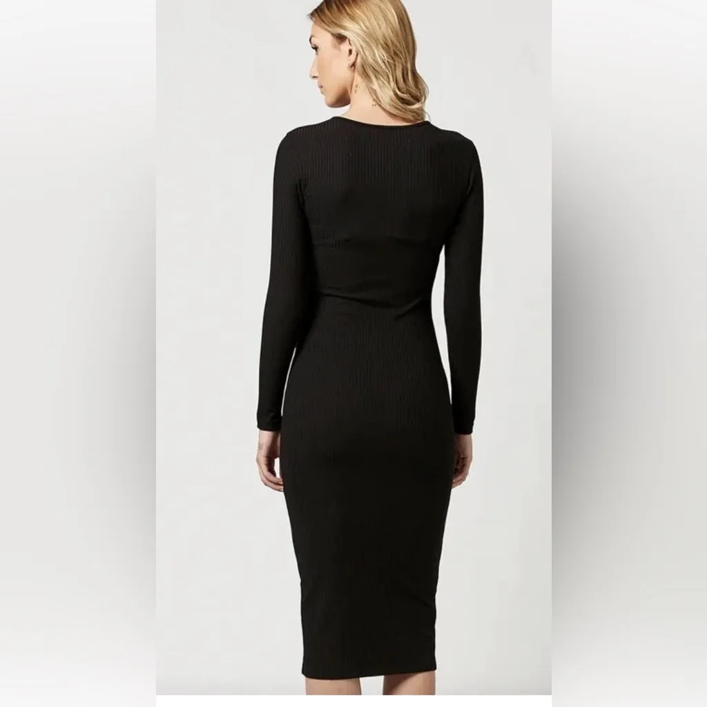 Buffalo David Bitton Faye Solid Knit Button Down Midi Dress Black Women's Size S - Image 2