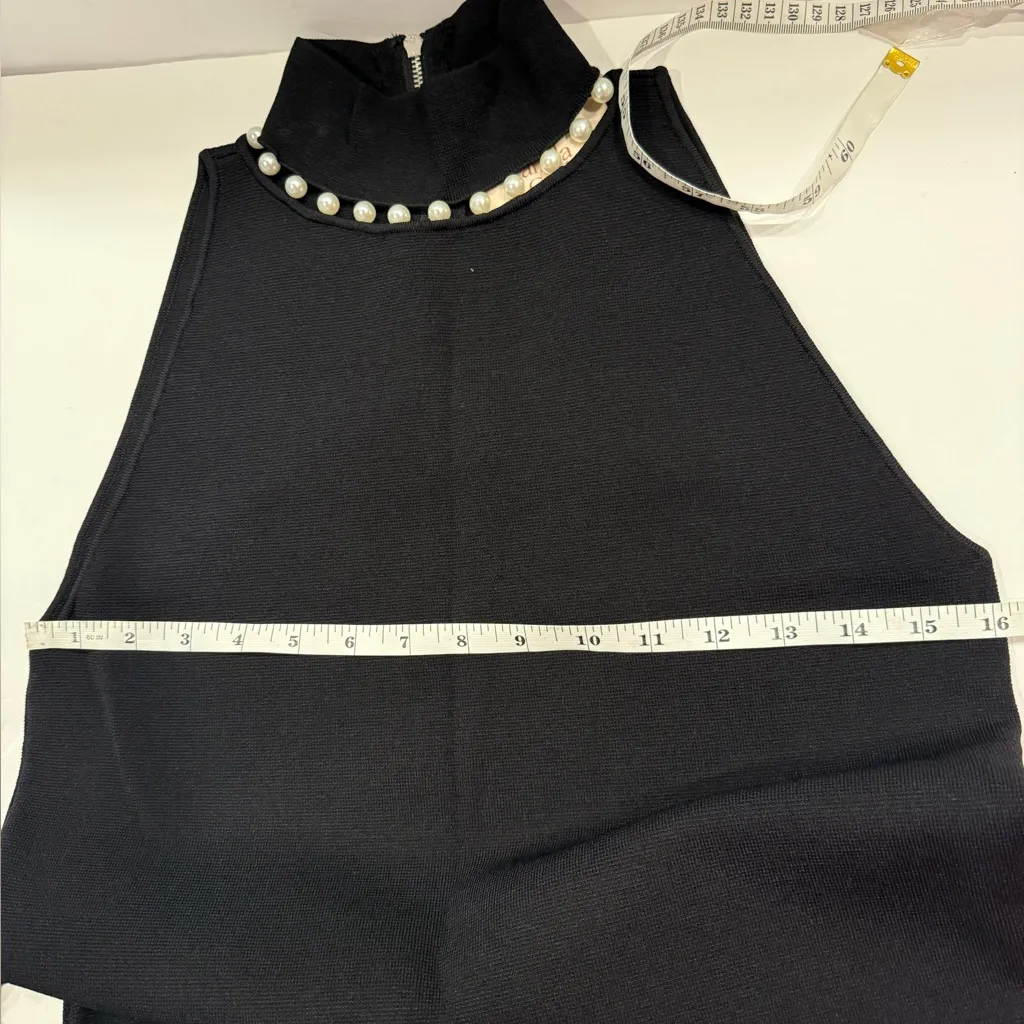 Camila Coelho Elegant Black Sleeveless Dress with Pearl Accents Size M NWT 249$ - Image 4