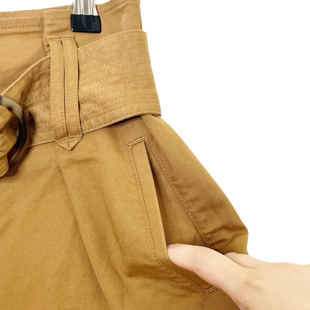 Sezane Rome Caramel High Waist Shorts Women’s Size 2 US Belted Pleated Paperbag - Image 4