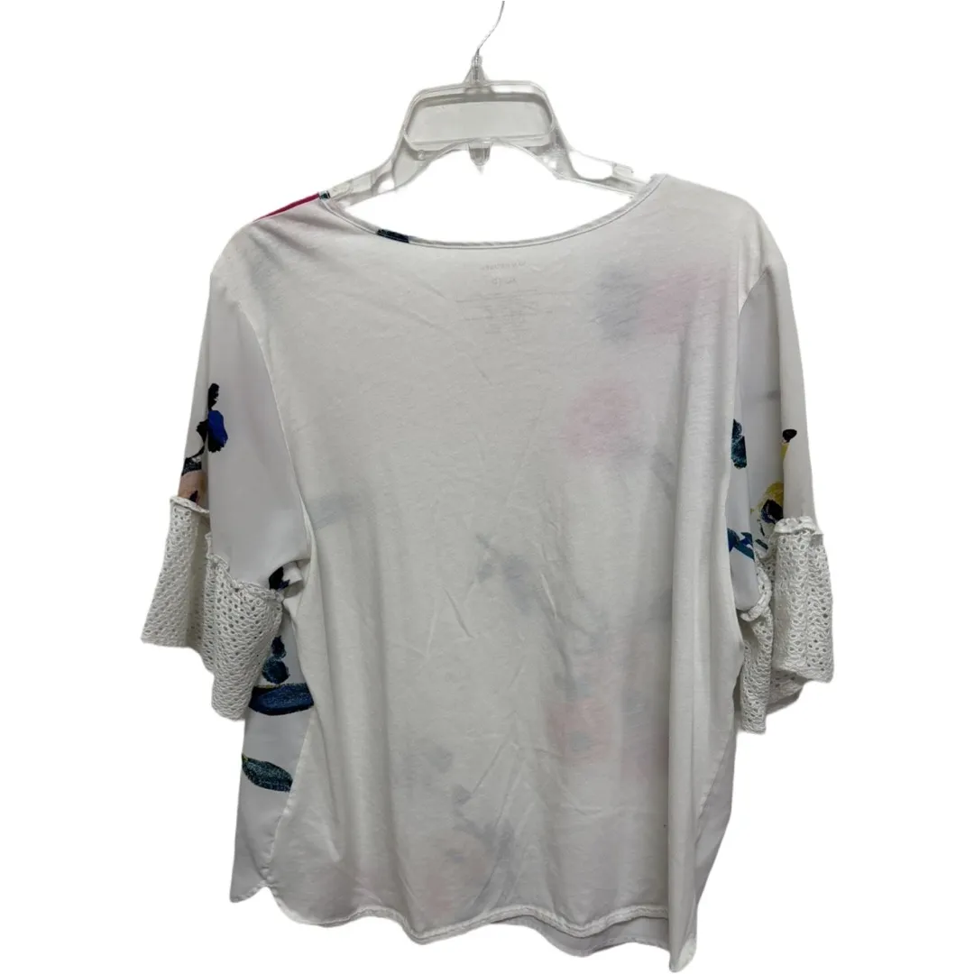 Van Heusen White Floral Semi Sheer Lace Trimmed Floral Top Size XL Watercolor - Image 4