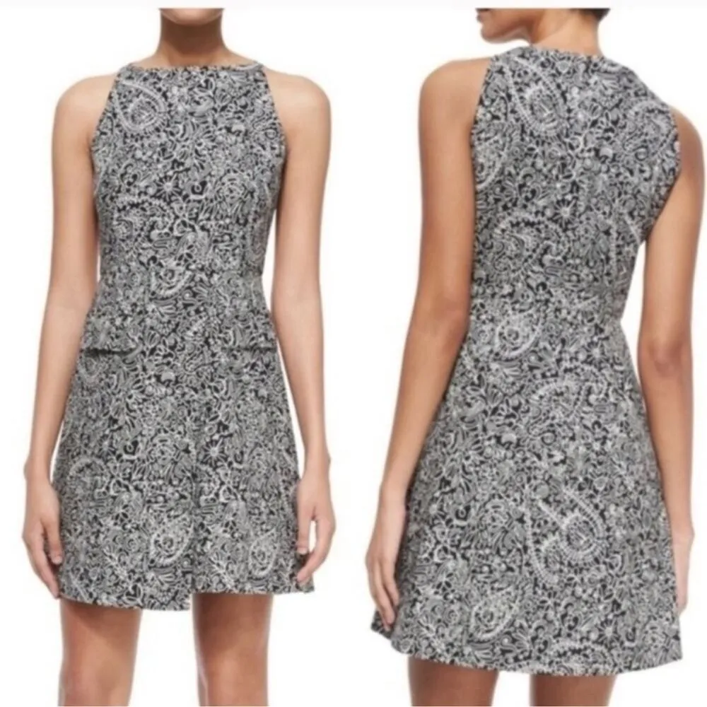 Tory Burch Paisley Doodle Print Sheath A-line Black and White Dress Size 10 - Image 3