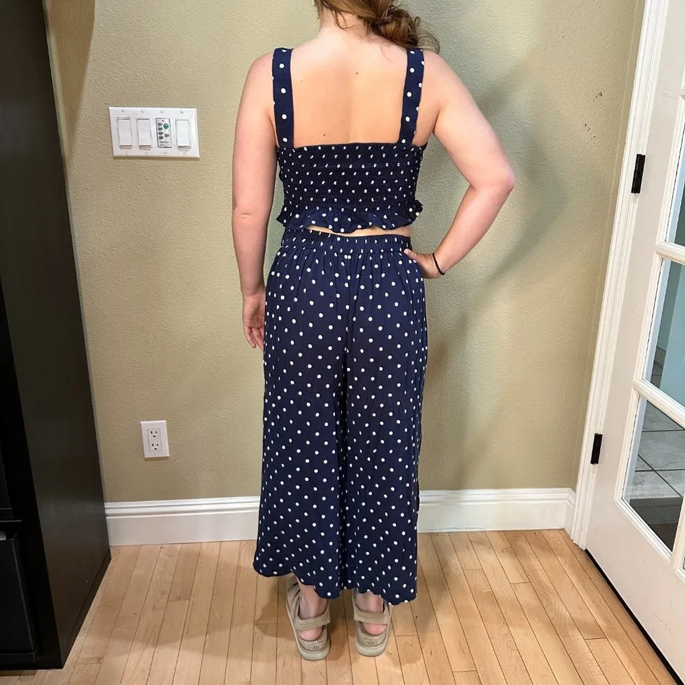 AMERICAN EAGLE Two Piece Pant Set Pantsuit Navy Polka Dot Wide Leg Size XS - Image 9