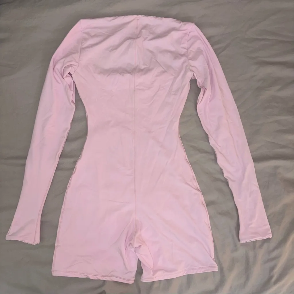 SKIMS Fit Everbody Picot Long Sleeve Onesie, Small, Cherry Blossom (Light Pink) - Image 12