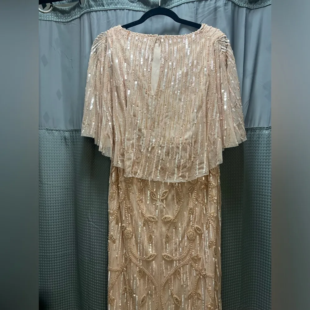 New Mac Duggal 9064 Sequined V Neck Sheath Blush Pink Sleeved Maxi Formal dress - Image 12