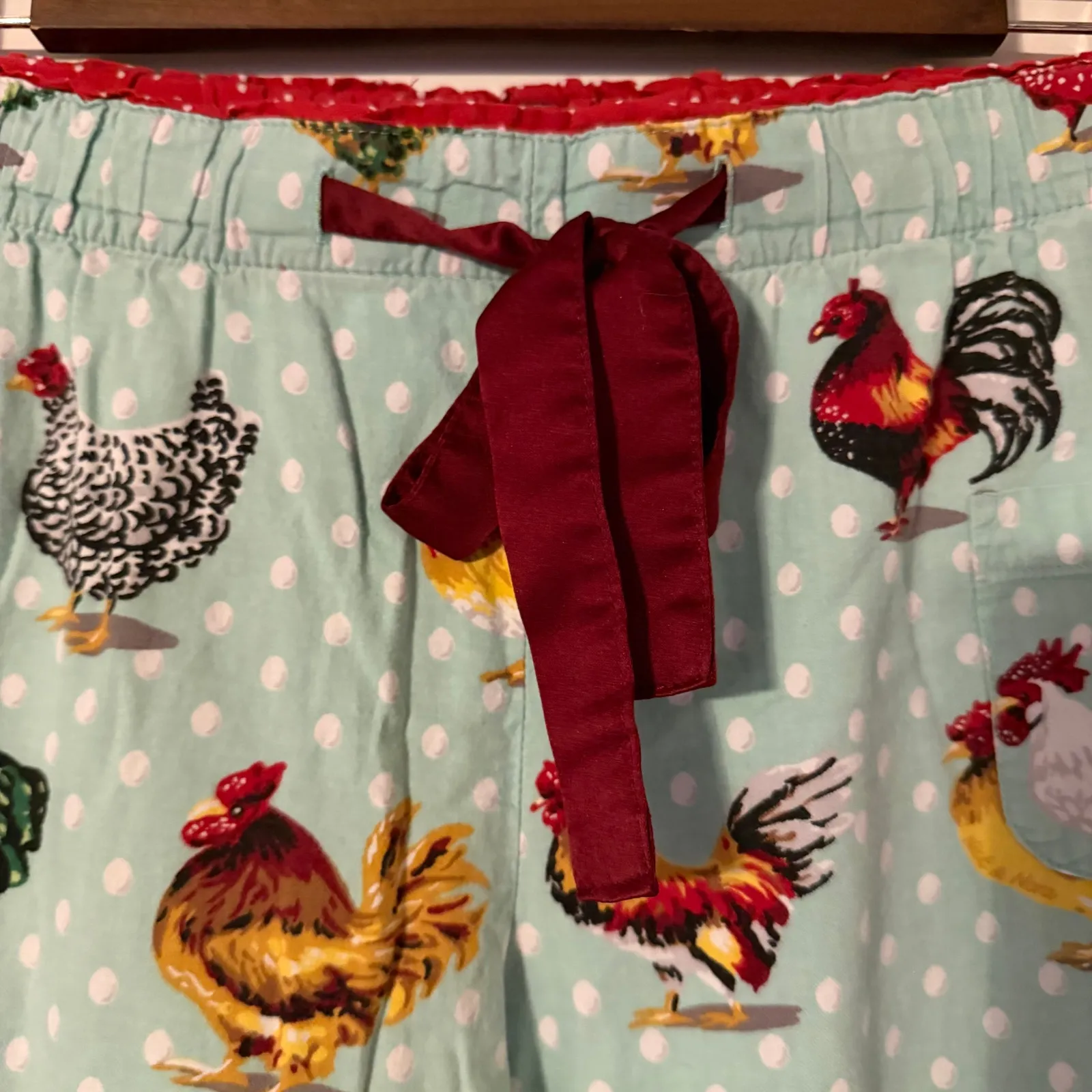 Nick & Nora Polka Dot Chicken Print Pajama PJ Pants 100% Cotton Size Medium - Image 5