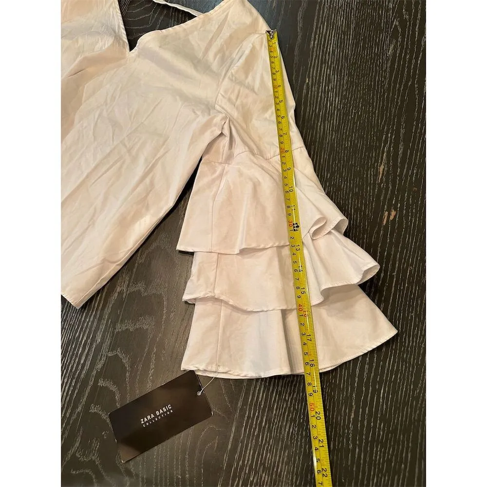 Zara Basic Women's White Ruffle Sleeve Cropped Blouse Size S - Image 8