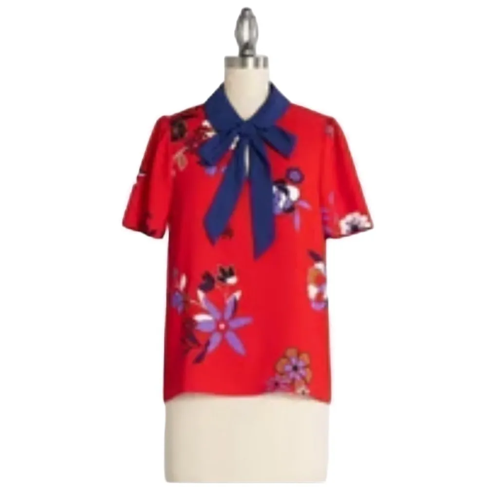 New Mod Cloth Split Neck Collared Tie Front Blouse, New with Tags - Image 2