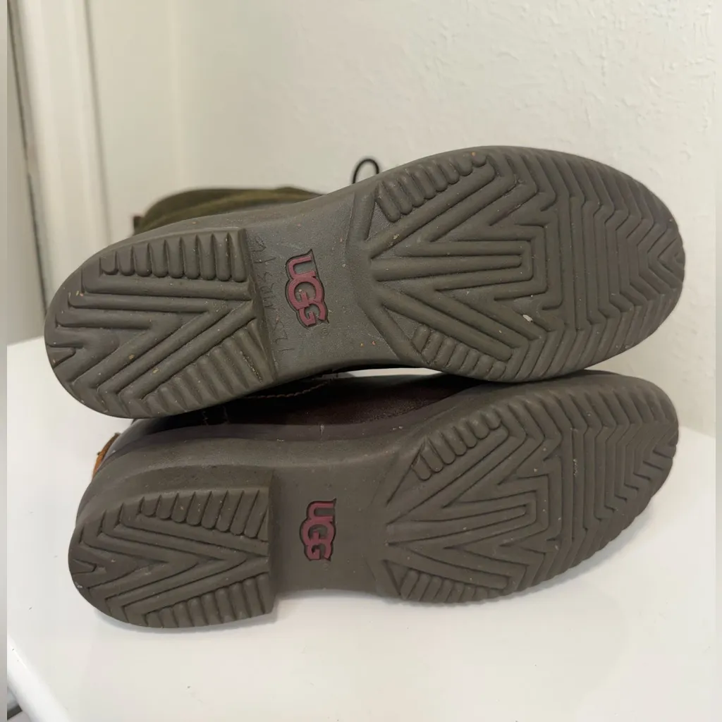 UGG Elsa Waterproof Leather Boots Brown & Green Wool Women’s Size 7 - Image 10