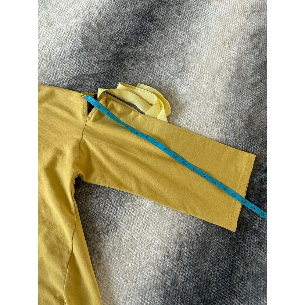 Believe... Floral Embroidered 3/4 Sleeve Cut Out Arm Tie Yellow Sweater Size XL - Image 8