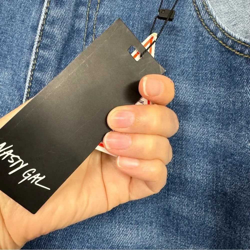 Nasty Gal Mom Jeans Womens 14 Two Sides To Every Story 2 Tone Denim Blue - Image 7