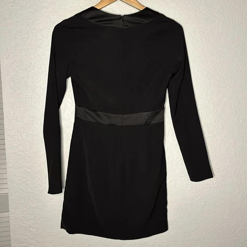 Lulus Close-Up Magic Long Sleeve Dress LBD Tuxedo Mini Satin Birthday Party - Image 5