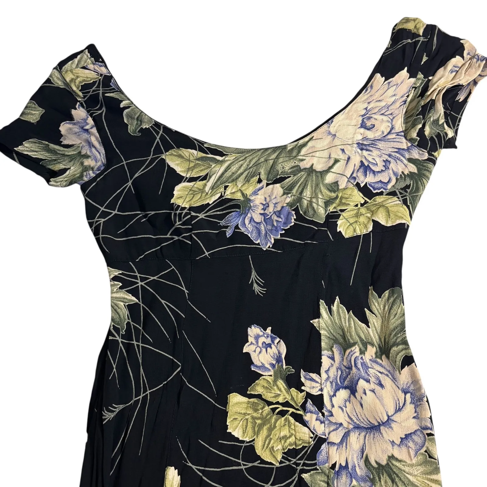 Floral Maxi Dress Black Green Blue Sleeveless‎ Cottagecore Women's Dress - Image 7