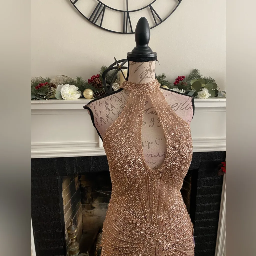 Heavily beaded gold prom dress, formal dress or pageant evening gown - Image 3