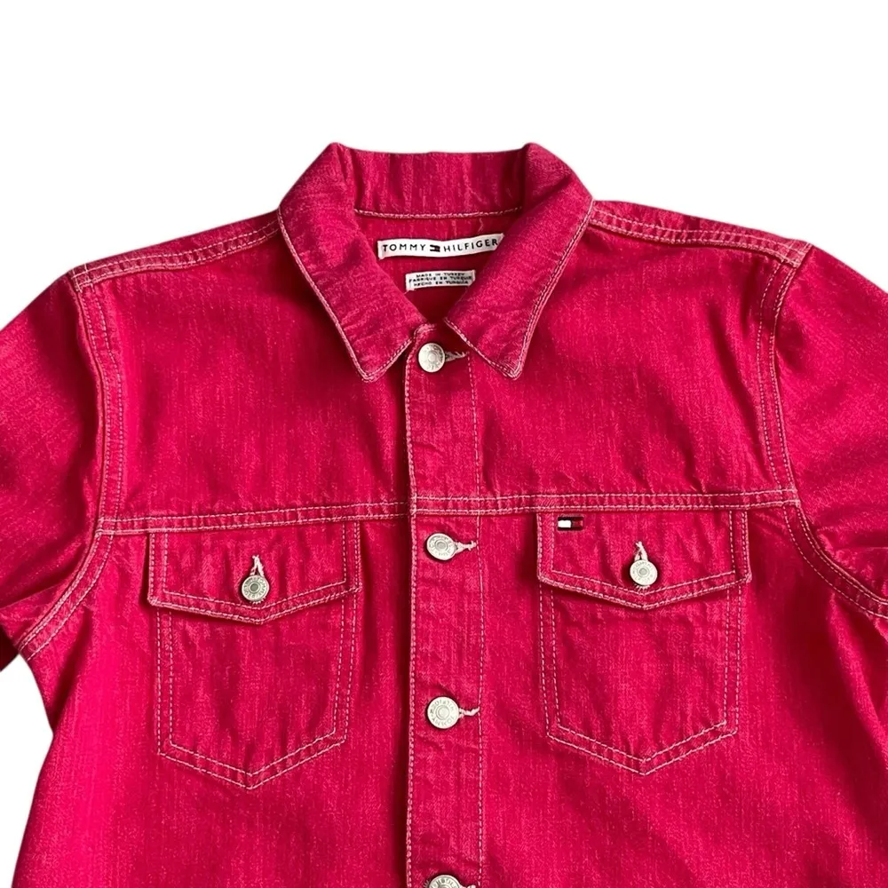 Tommy Hilfiger Vintage Jacket Size M Red Button Front Logo Patch Cotton Unisex - Image 2