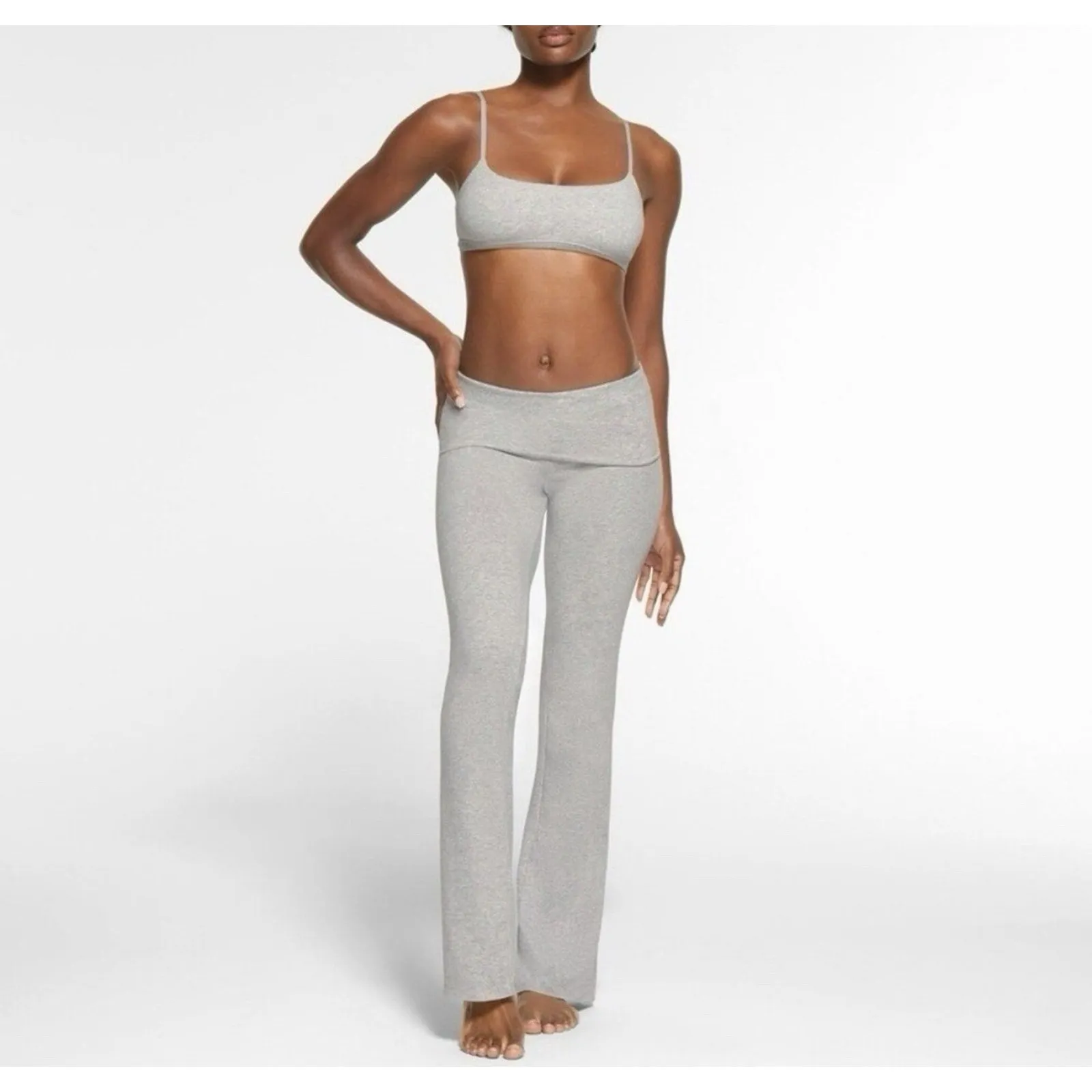 SKIMS Fold Over Pants Womens Small Gray Heather Jersey Flare Wide Leg Lounge - Image 7