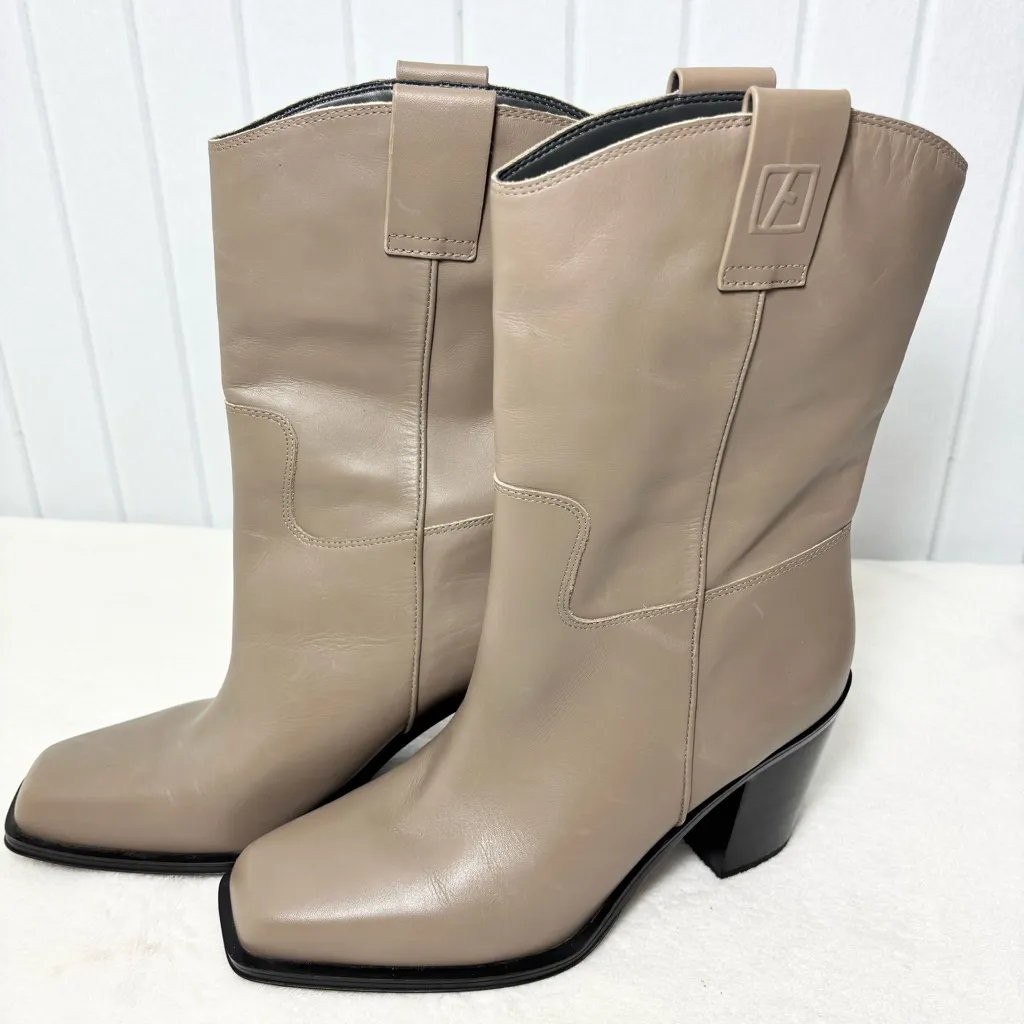 Franco Sarto Taupe Leather Upper Women's Valor Mid Shaft Cowboy Boots‎ Size 9.5 - Image 3